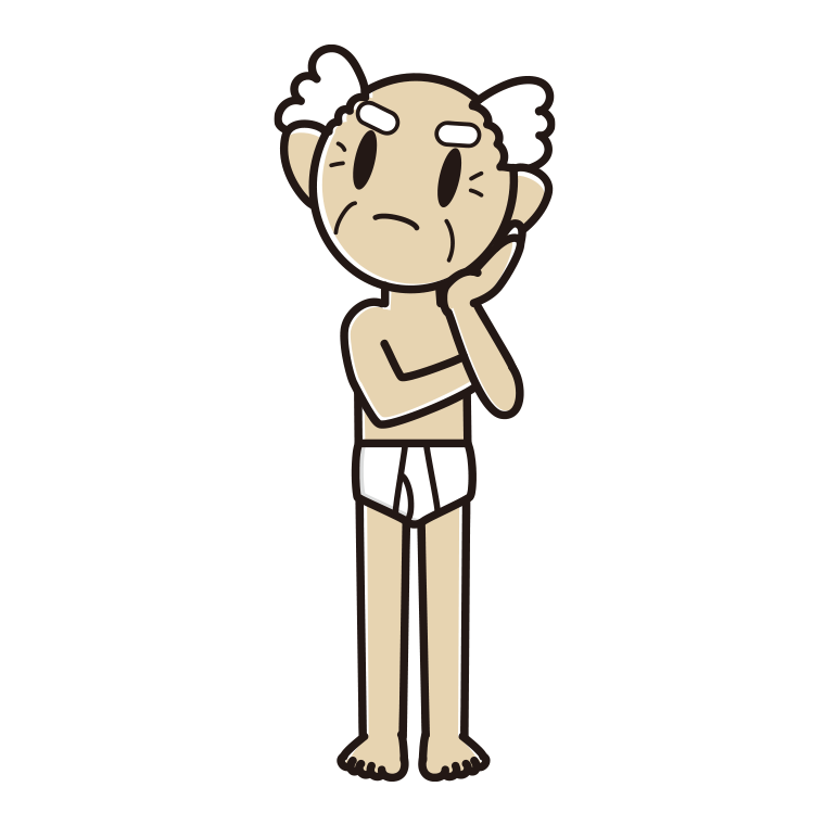 インナーウェアの着用例イラスト（考えるおじいさん）【色あり、背景なし】透過PNG