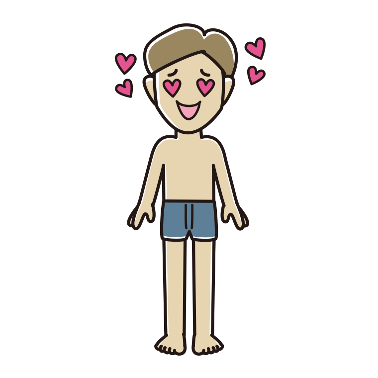 インナーウェアの着用例イラスト（目がハートの男性）【色あり、背景なし】透過PNG