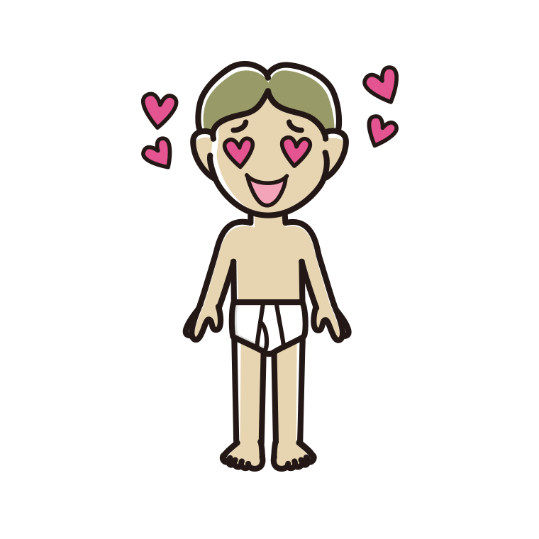インナーウェアの着用例イラスト（目がハートの小学生男子）【色あり、背景なし】透過PNG