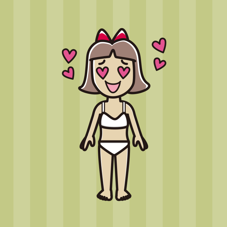 インナーウェアの着用例イラスト（目がハートの小学生女子）【色、背景あり】PNG