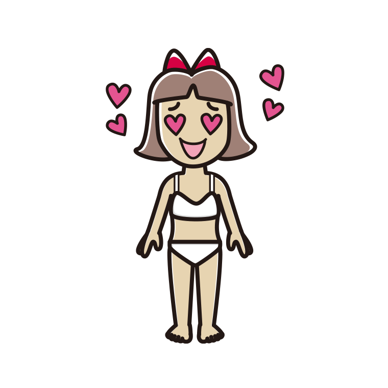 インナーウェアの着用例イラスト（目がハートの小学生女子）【色あり、背景なし】透過PNG