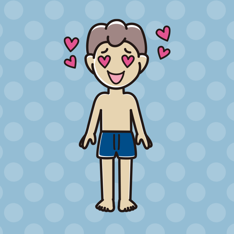 インナーウェアの着用例イラスト（目がハートの男子中学生）【色、背景あり】PNG