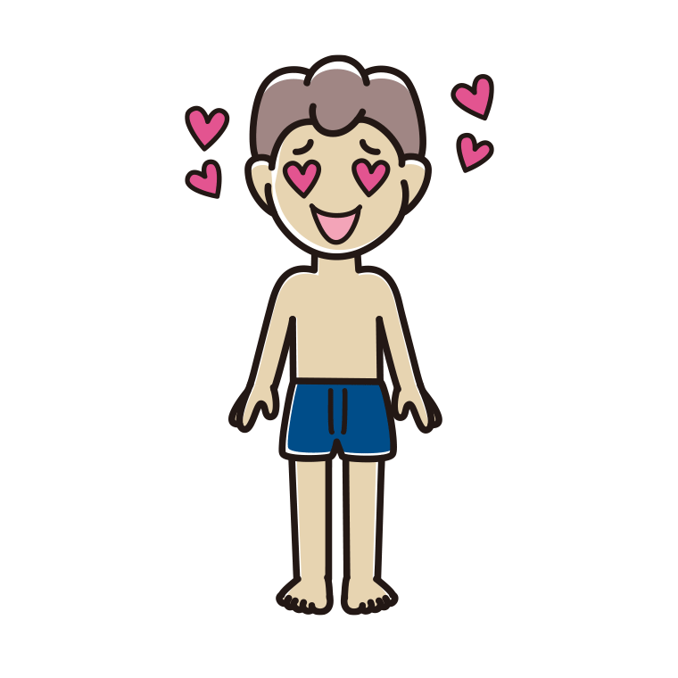インナーウェアの着用例イラスト（目がハートの男子中学生）【色あり、背景なし】透過PNG