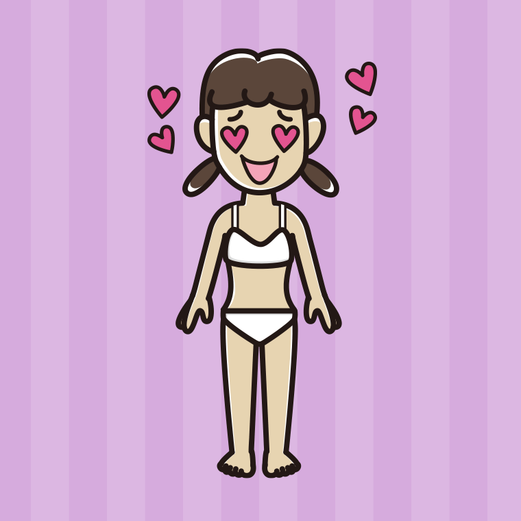 インナーウェアの着用例イラスト（目がハートの女子中学生）【色、背景あり】PNG