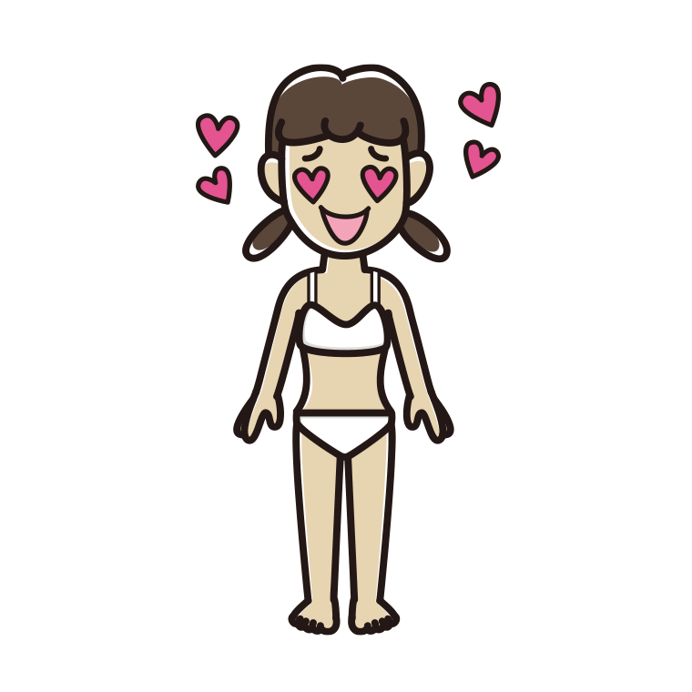 インナーウェアの着用例イラスト（目がハートの女子中学生）【色あり、背景なし】透過PNG