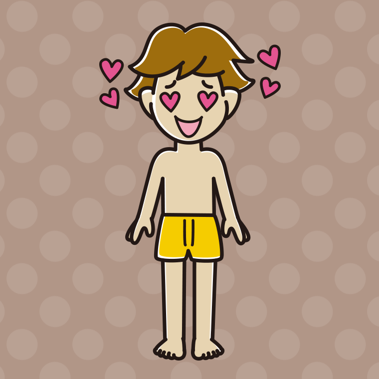 インナーウェアの着用例イラスト（目がハートの男子高校生）【色、背景あり】PNG