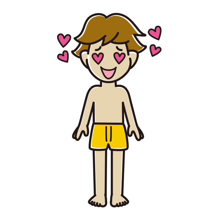 インナーウェアの着用例イラスト（目がハートの男子高校生）【色あり、背景なし】透過PNG