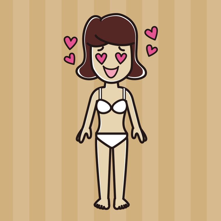 インナーウェアの着用例イラスト（目がハートの女子高校生）【色、背景あり】PNG