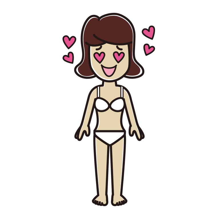インナーウェアの着用例イラスト（目がハートの女子高校生）【色あり、背景なし】透過PNG