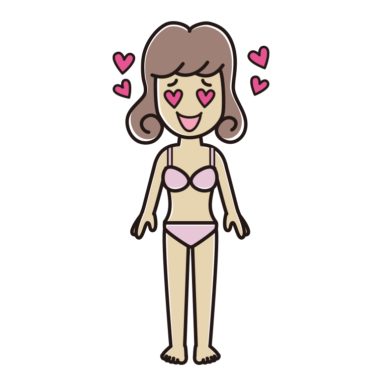 インナーウェアの着用例イラスト（目がハートの女子大学生）【色あり、背景なし】透過PNG