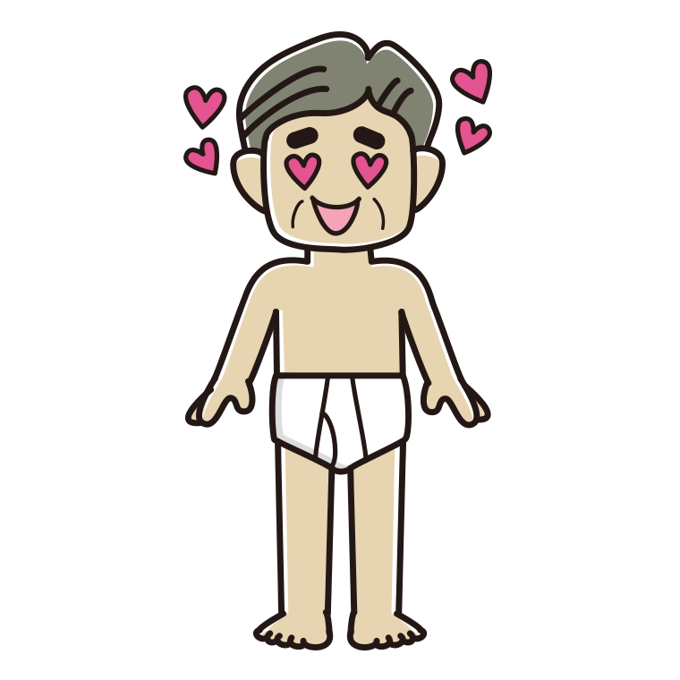 インナーウェアの着用例イラスト（目がハートのおじさん）【色あり、背景なし】透過PNG