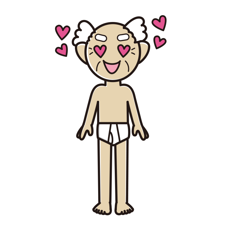 インナーウェアの着用例イラスト（目がハートのおじいさん）【色あり、背景なし】透過PNG