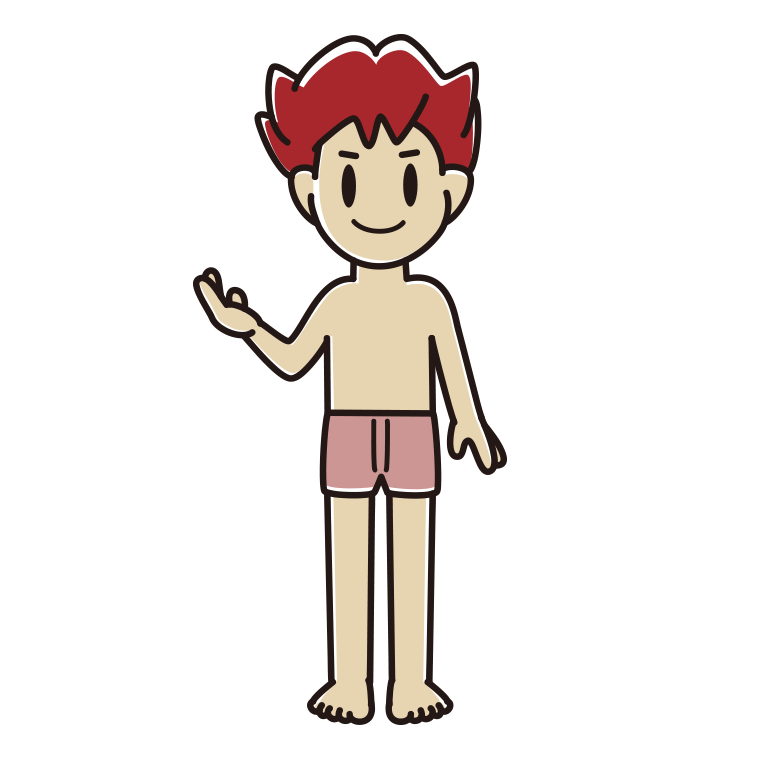 インナーウェアの着用例イラスト（案内する男子大学生）【色あり、背景なし】透過PNG
