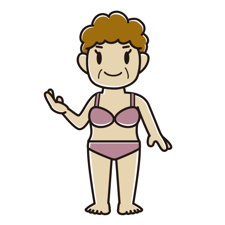 インナーウェアの着用例イラスト（案内するおばさん）【色あり、背景なし】透過PNG