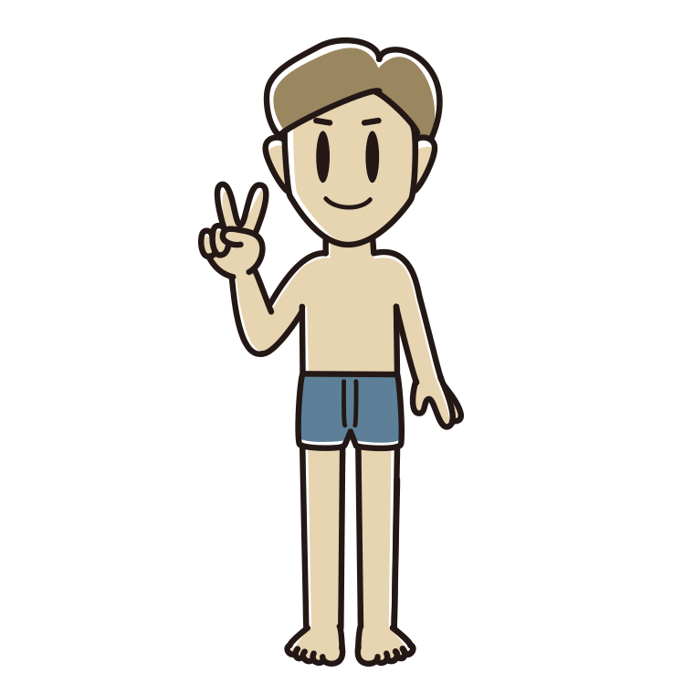 インナーウェアの着用例イラスト（ピースをする男性）【色あり、背景なし】透過PNG