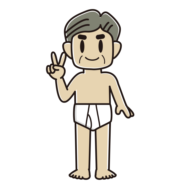 インナーウェアの着用例イラスト（ピースをするおじさん）【色あり、背景なし】透過PNG