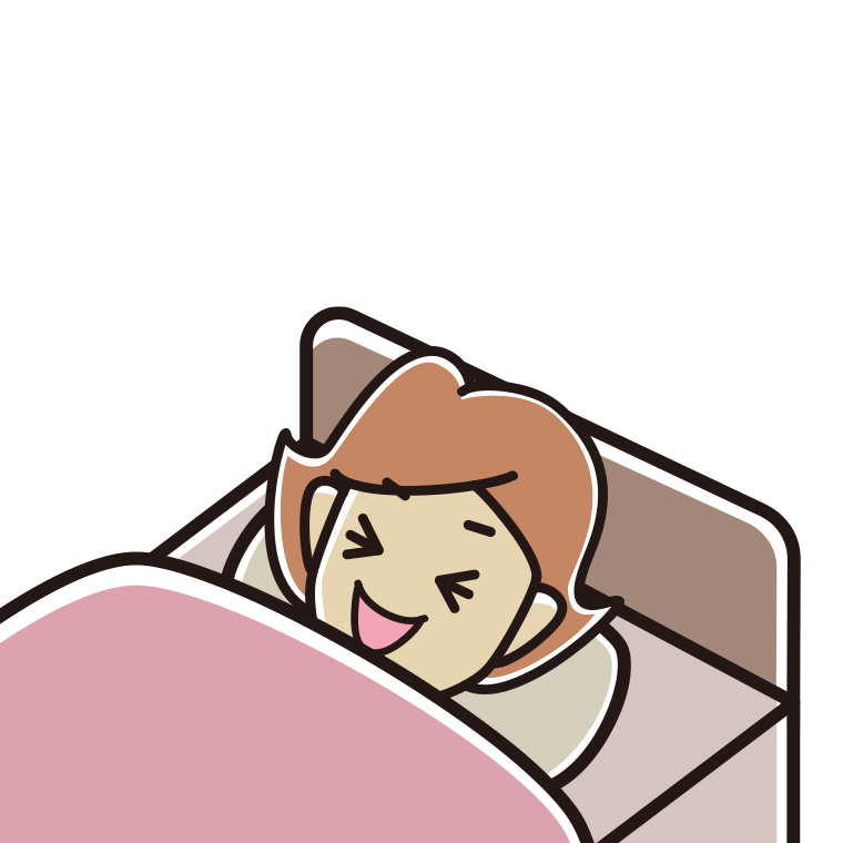 ベッドで寝ながら笑う女性のイラスト【色あり、背景なし】透過PNG