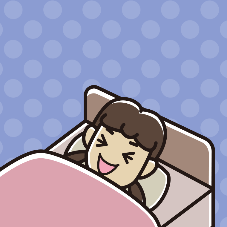 ベッドで寝ながら笑う女子中学生のイラスト【色、背景あり】PNG