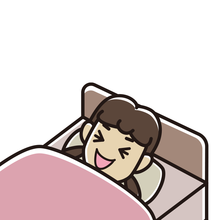 ベッドで寝ながら笑う女子中学生のイラスト【色あり、背景なし】透過PNG