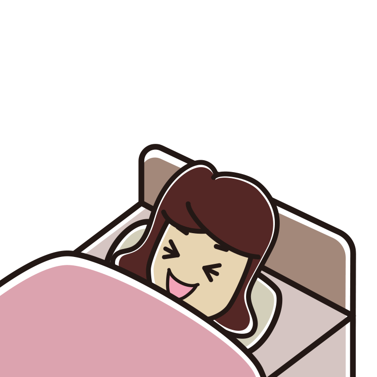ベッドで寝ながら笑う女子高校生のイラスト【色あり、背景なし】透過PNG