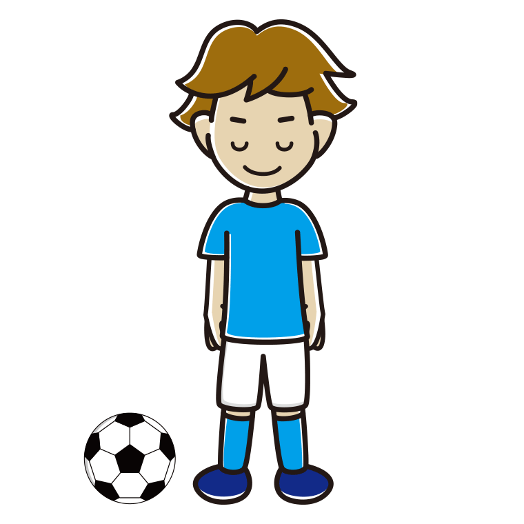 挨拶するサッカーのユニフォーム姿の男子高校生のイラスト【色あり、背景なし】透過PNG