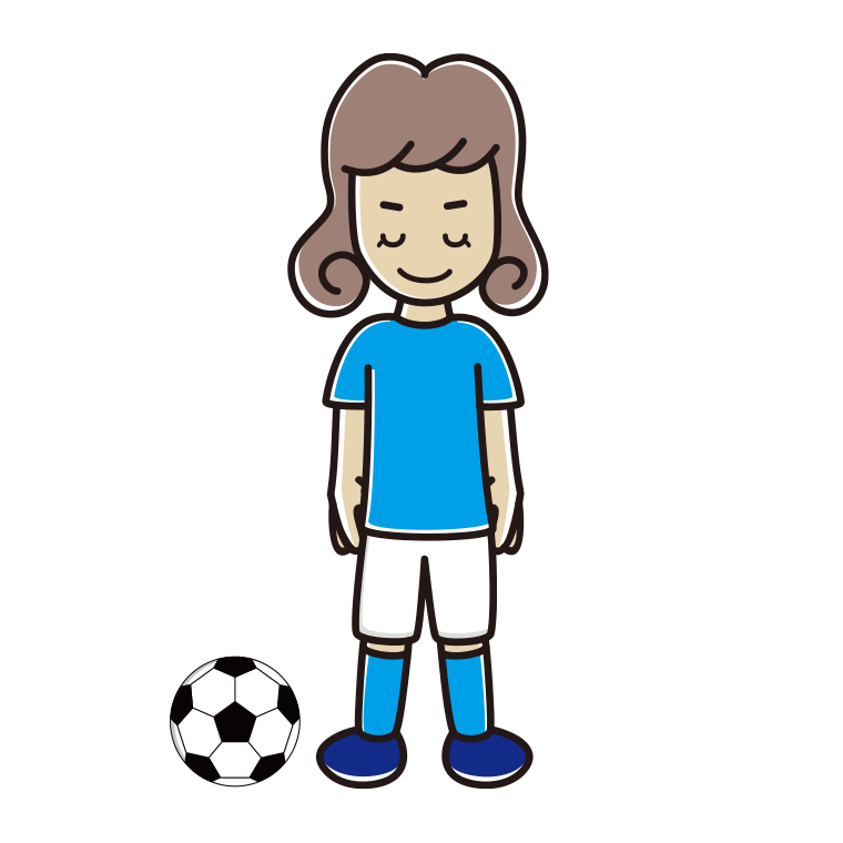 挨拶するサッカーのユニフォーム姿の女子大学生のイラスト【色あり、背景なし】透過PNG