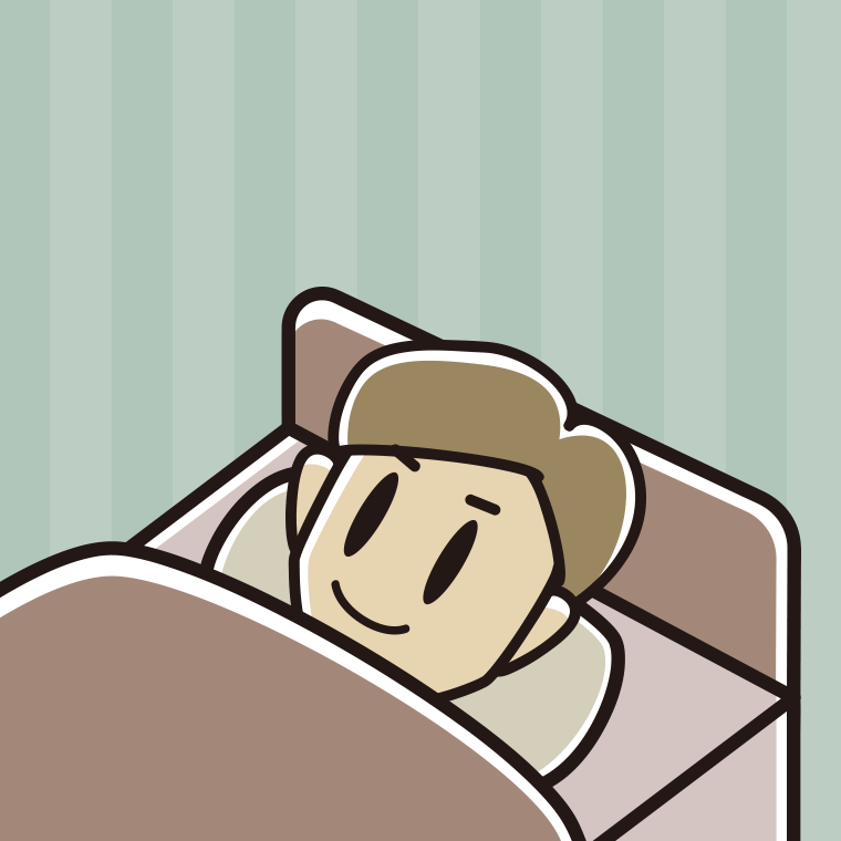 ベッドで寝る男性のイラスト【色、背景あり】PNG