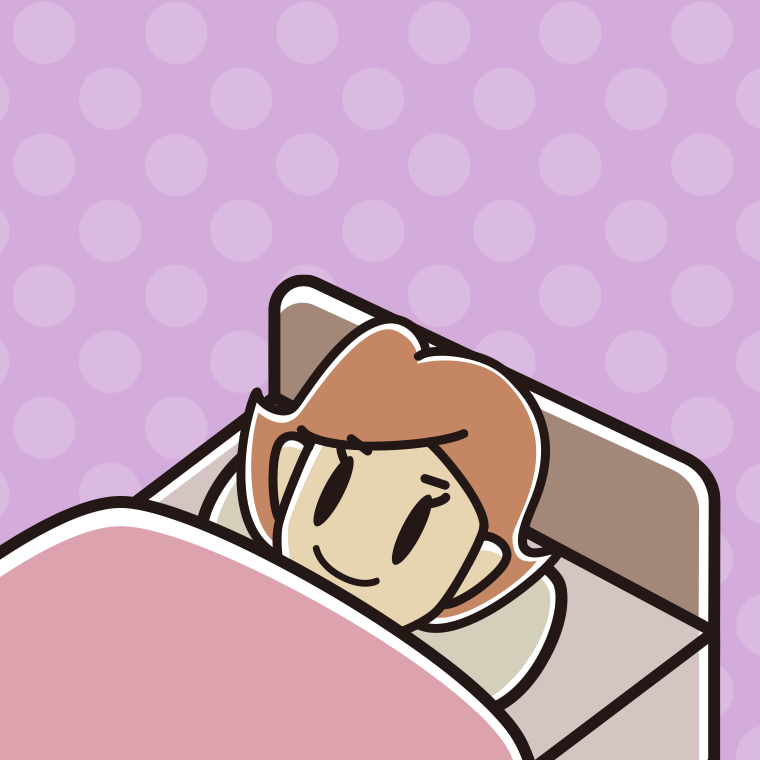 ベッドで寝る女性のイラスト【色、背景あり】PNG
