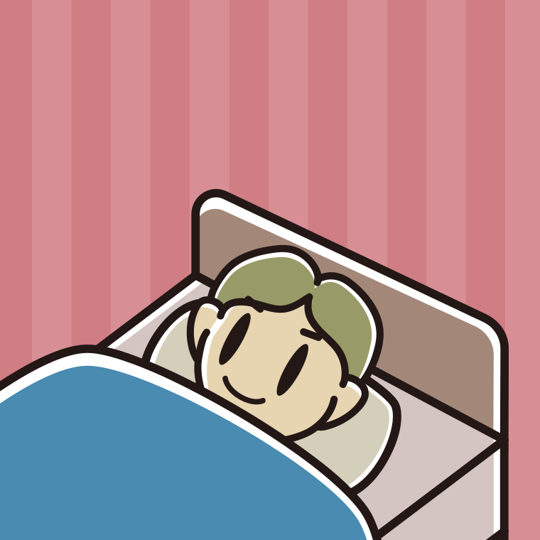 ベッドで寝る小学生男子のイラスト【色、背景あり】PNG