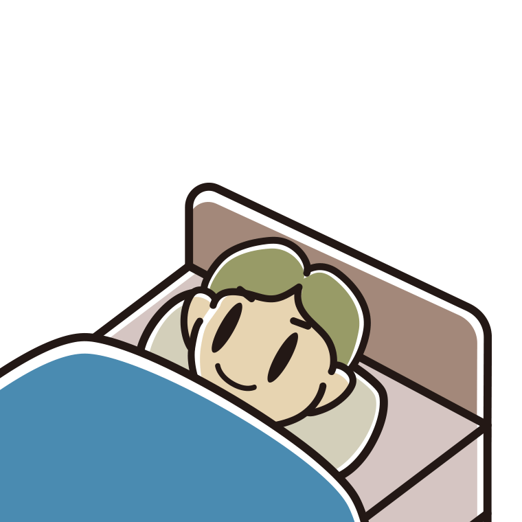 ベッドで寝る小学生男子のイラスト【色あり、背景なし】透過PNG