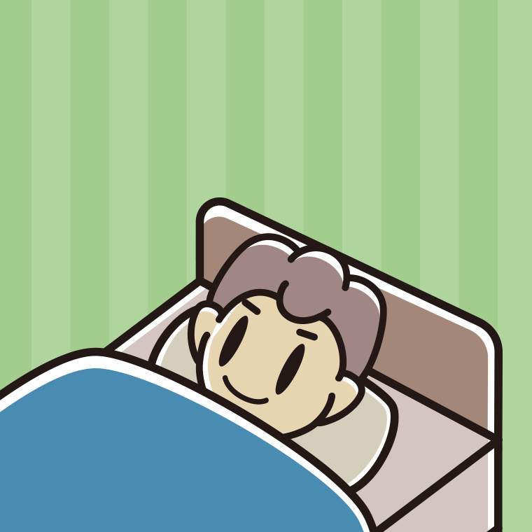 ベッドで寝る男子中学生のイラスト【色、背景あり】PNG
