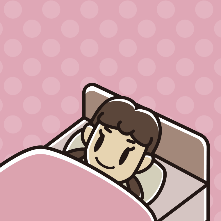 ベッドで寝る女子中学生のイラスト【色、背景あり】PNG