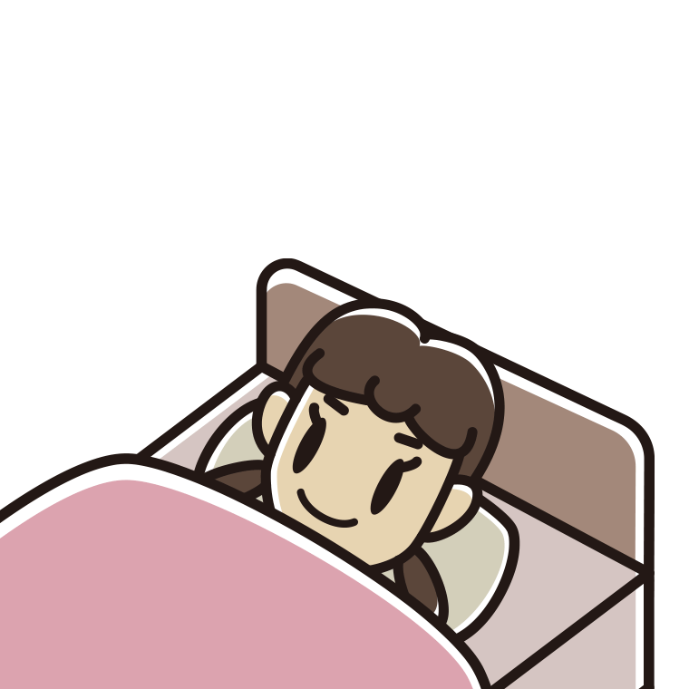 ベッドで寝る女子中学生のイラスト【色あり、背景なし】透過PNG