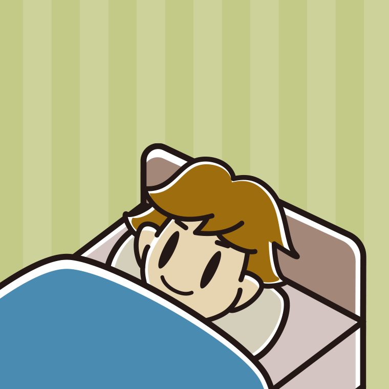 ベッドで寝る男子高校生のイラスト【色、背景あり】PNG