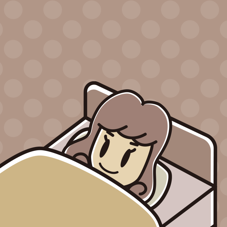 ベッドで寝る女子大学生のイラスト【色、背景あり】PNG