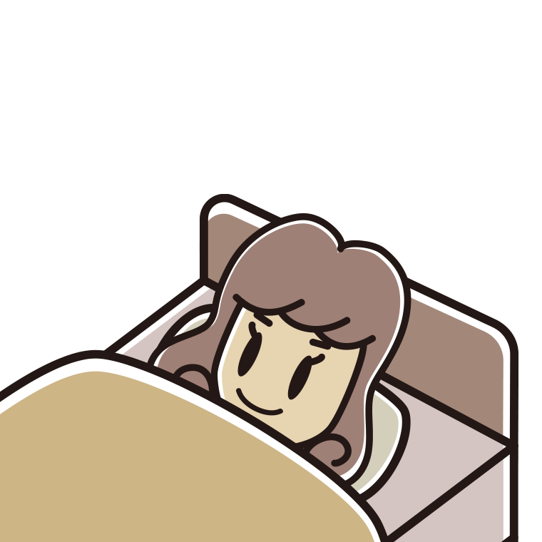 ベッドで寝る女子大学生のイラスト【色あり、背景なし】透過PNG