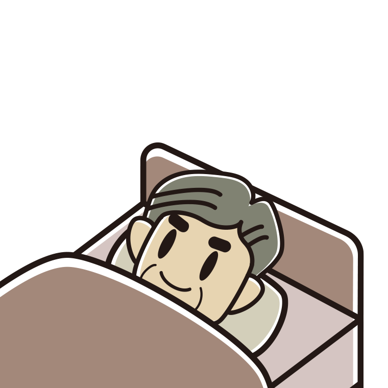 ベッドで寝るおじさんのイラスト【色あり、背景なし】透過PNG