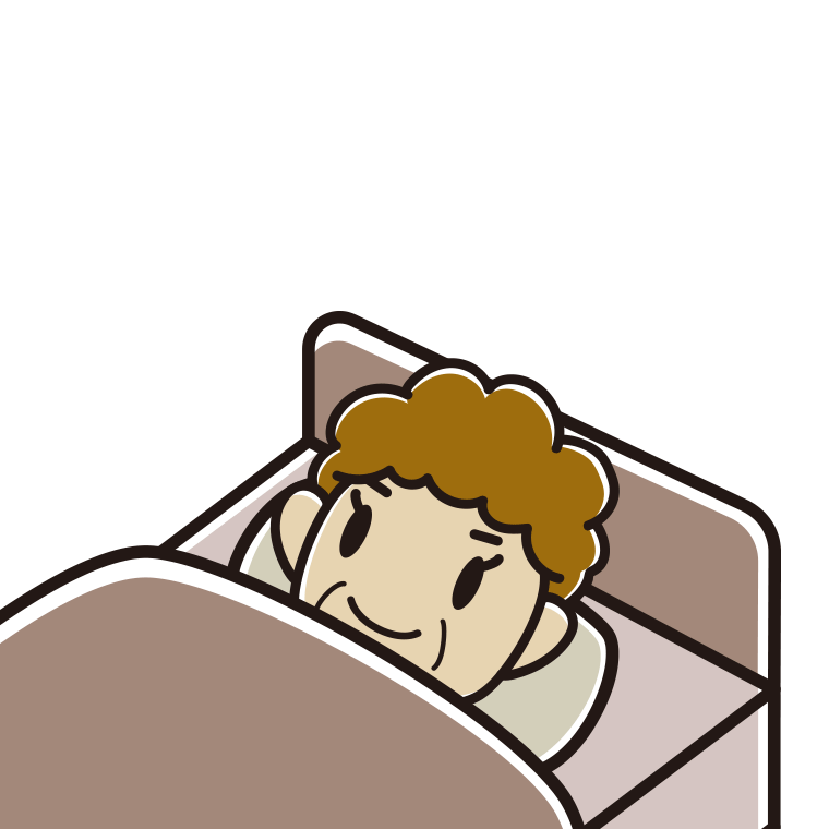 ベッドで寝るおばさんのイラスト【色あり、背景なし】透過PNG