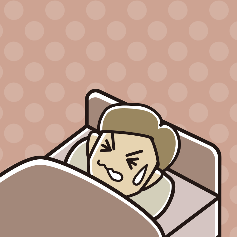 睡眠中にうなされる男性のイラスト【色、背景あり】PNG