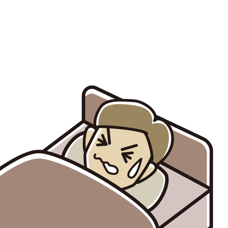 睡眠中にうなされる男性のイラスト【色あり、背景なし】透過PNG