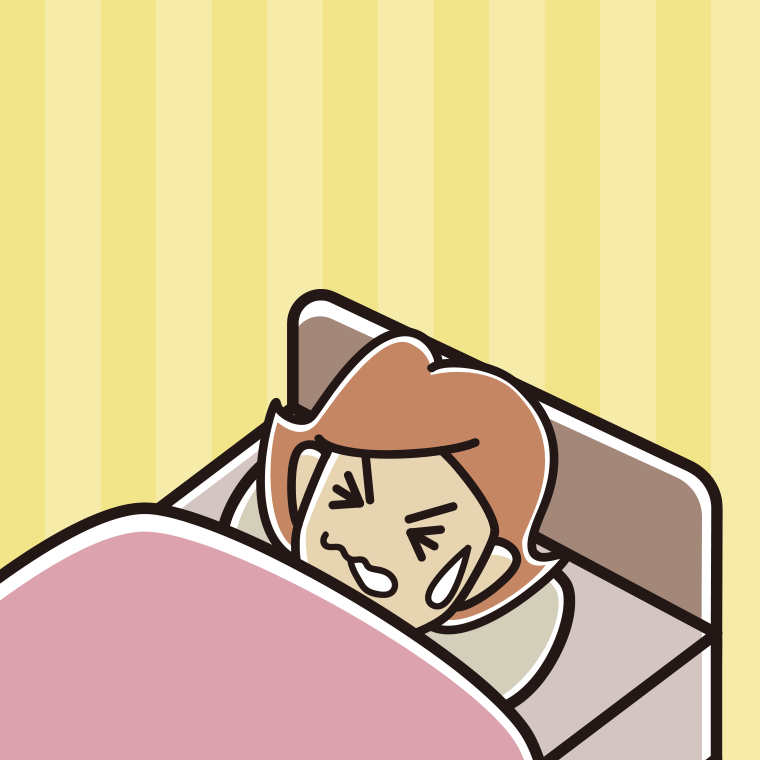 睡眠中にうなされる女性のイラスト【色、背景あり】PNG