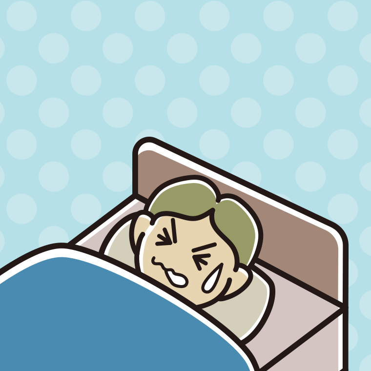 睡眠中にうなされる小学生男子のイラスト【色、背景あり】PNG