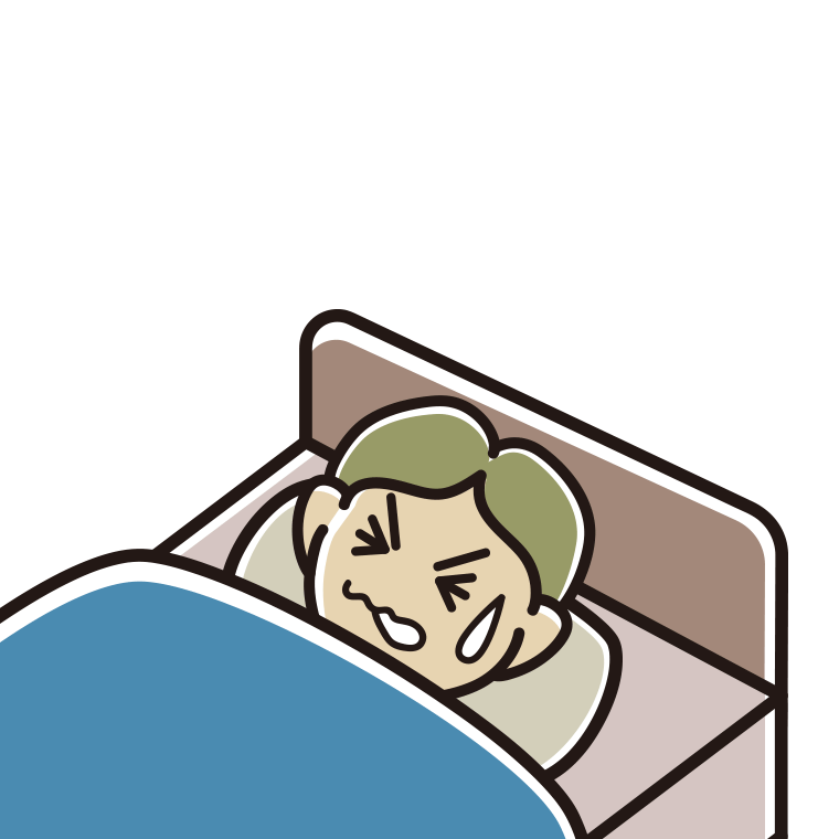 睡眠中にうなされる小学生男子のイラスト【色あり、背景なし】透過PNG