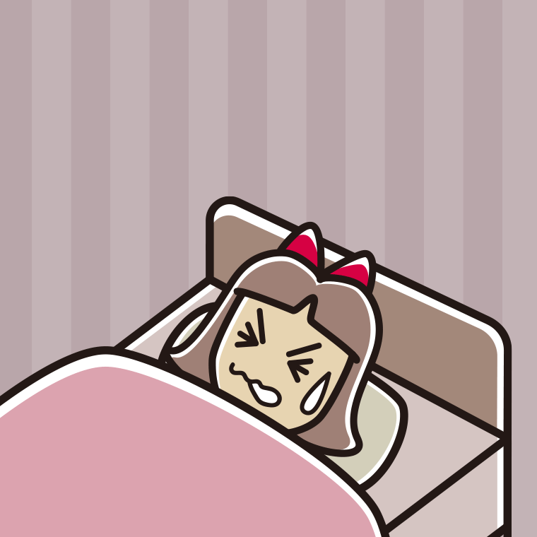 睡眠中にうなされる小学生女子のイラスト【色、背景あり】PNG