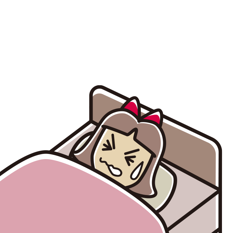 睡眠中にうなされる小学生女子のイラスト【色あり、背景なし】透過PNG