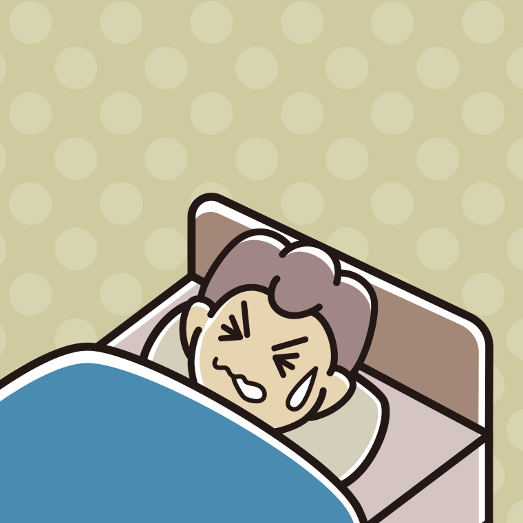 睡眠中にうなされる男子中学生のイラスト【色、背景あり】PNG