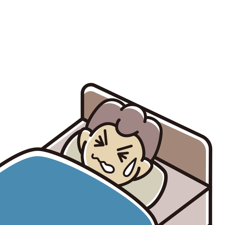 睡眠中にうなされる男子中学生のイラスト【色あり、背景なし】透過PNG