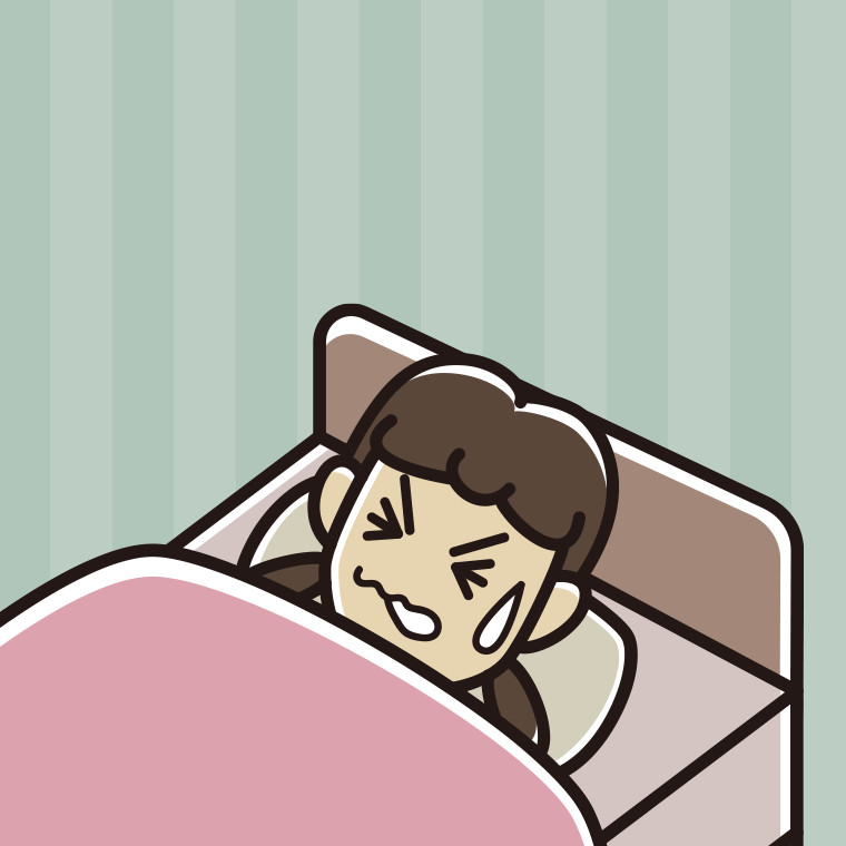 睡眠中にうなされる女子中学生のイラスト【色、背景あり】PNG