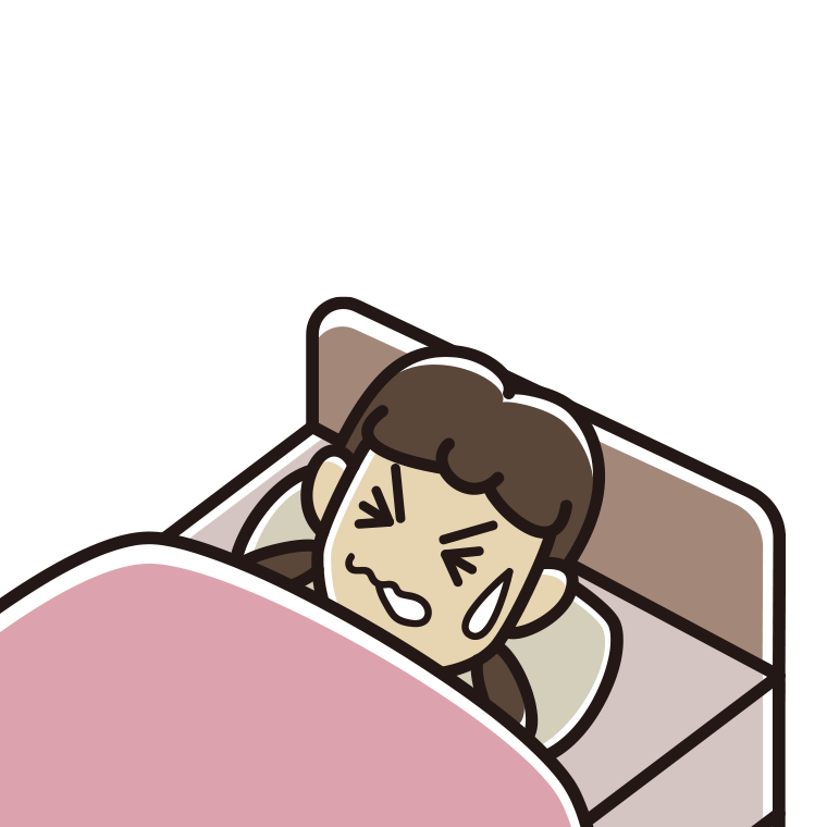 睡眠中にうなされる女子中学生のイラスト【色あり、背景なし】透過PNG