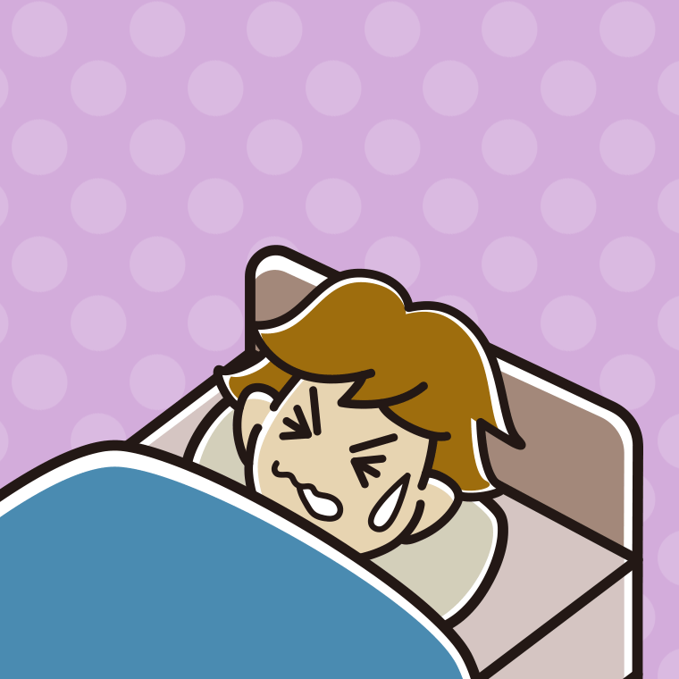 睡眠中にうなされる男子高校生のイラスト【色、背景あり】PNG